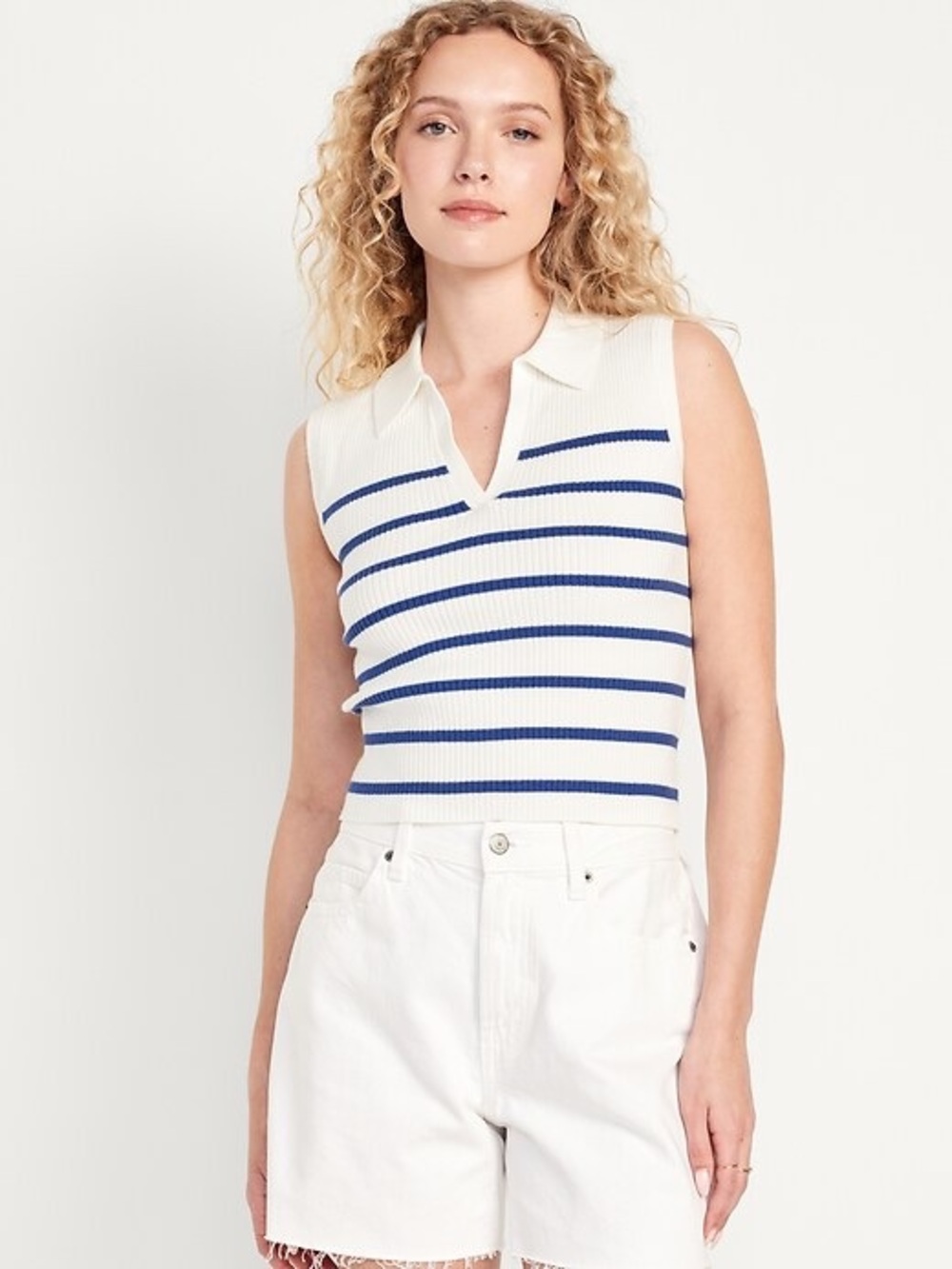 Old Navy Sleeveless White Polo Tank with Blue Stripes
